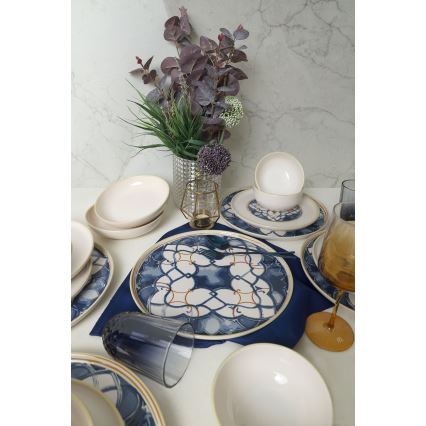 Dinerset 24 st. wit/blauw/keramiek