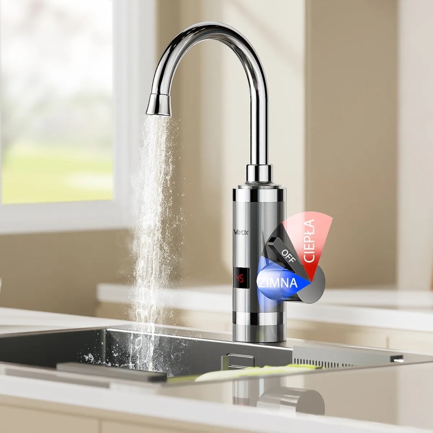 Doorstroomwaterverwarmer met LED scherm 3000W/230V IPX4 roestvrij