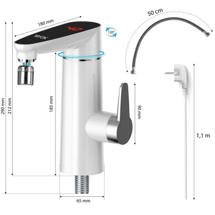 Doorstroomwaterverwarmer met LED scherm 3000W/230V IPX4 wit