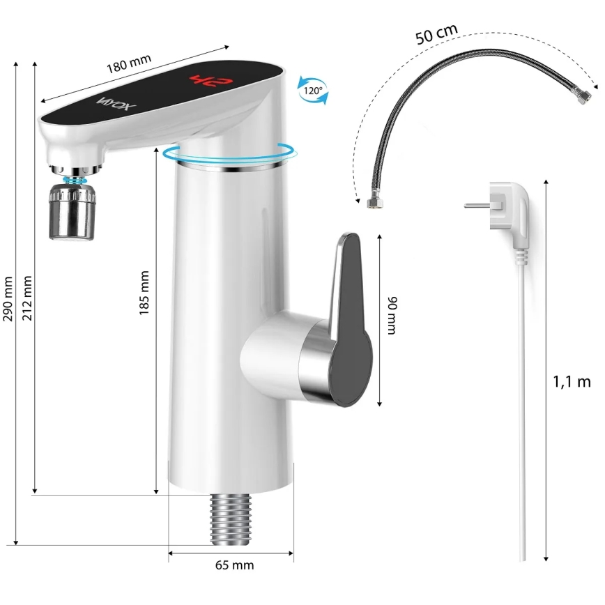 Doorstroomwaterverwarmer met LED scherm 3000W/230V IPX4 wit