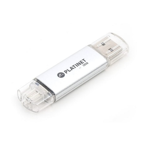 Double clé USB + MicroUSB 32GB Argenté
