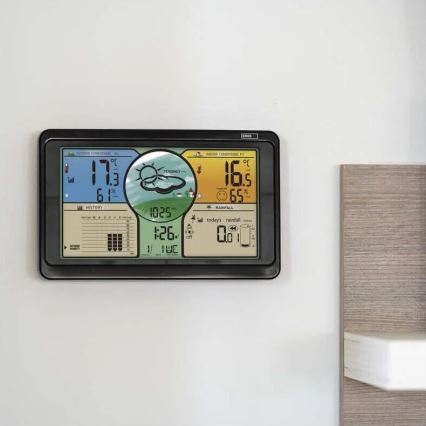 Draadloos weerstation met kleuren LCD-scherm en pluviometer 3xAAA zwart
