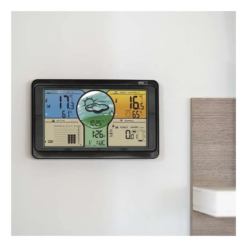 Draadloos weerstation met kleuren LCD-scherm en pluviometer 3xAAA zwart
