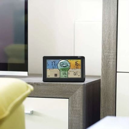 Draadloos weerstation met kleuren LCD-scherm en pluviometer 3xAAA zwart