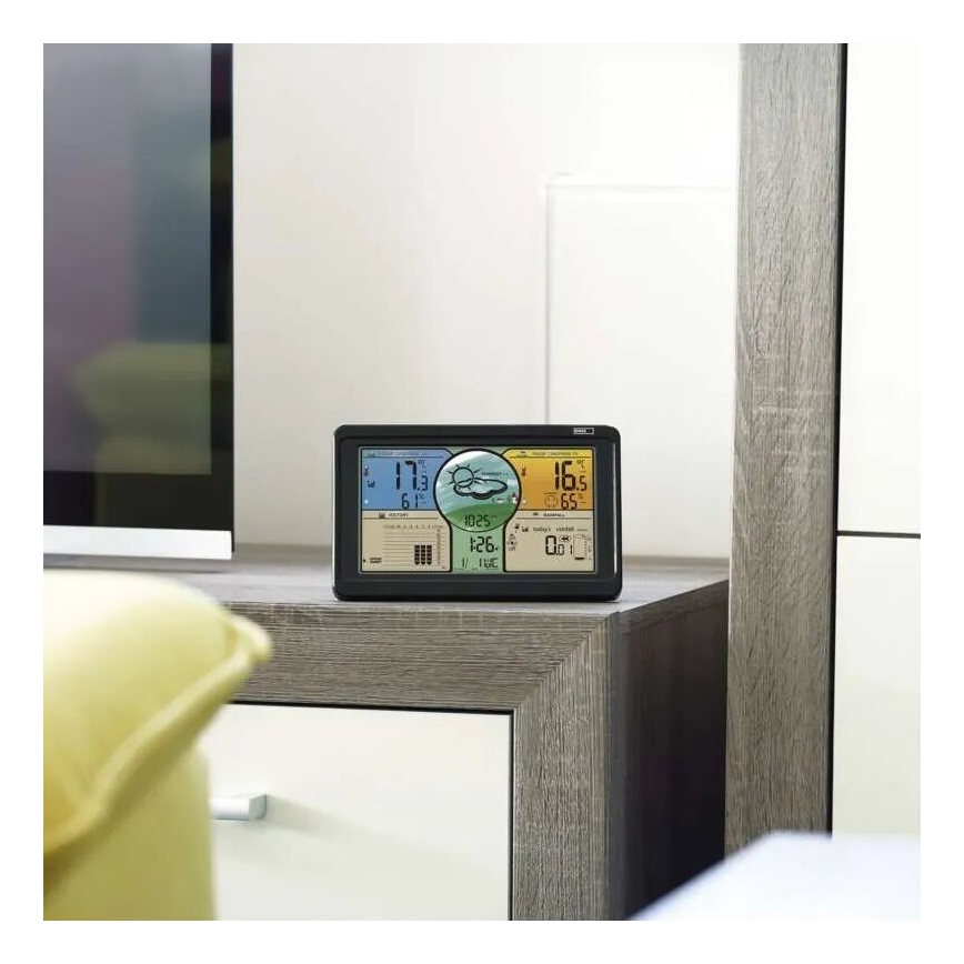 Draadloos weerstation met kleuren LCD-scherm en pluviometer 3xAAA zwart