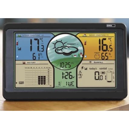 Draadloos weerstation met kleuren LCD-scherm en pluviometer 3xAAA zwart