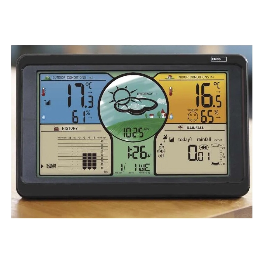 Draadloos weerstation met kleuren LCD-scherm en pluviometer 3xAAA zwart