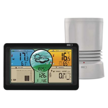 Draadloos weerstation met kleuren LCD-scherm en pluviometer 3xAAA zwart