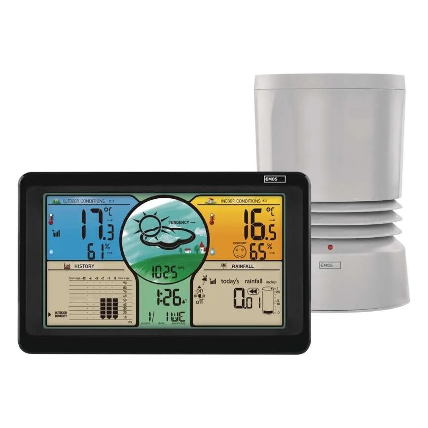 Draadloos weerstation met kleuren LCD-scherm en pluviometer 3xAAA zwart
