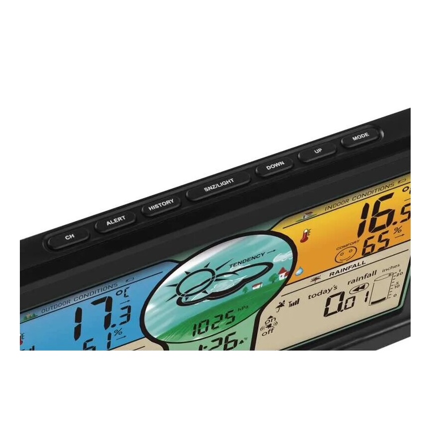 Draadloos weerstation met kleuren LCD-scherm en pluviometer 3xAAA zwart