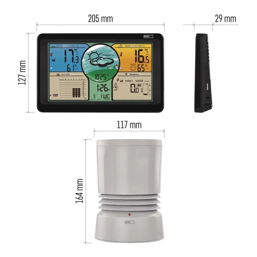 Draadloos weerstation met kleuren LCD-scherm en pluviometer 3xAAA zwart