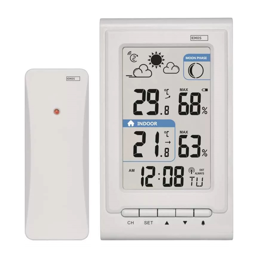 Draadloos weerstation met wekker 2xAAA + 2xAA wit