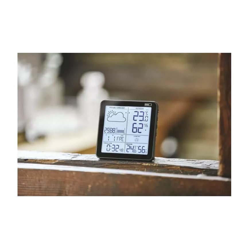 Draadloos weerstation met wekker 3xAA + 2xAAA zwart