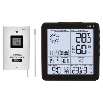 Draadloos weerstation met wekker 3xAA + 2xAAA zwart