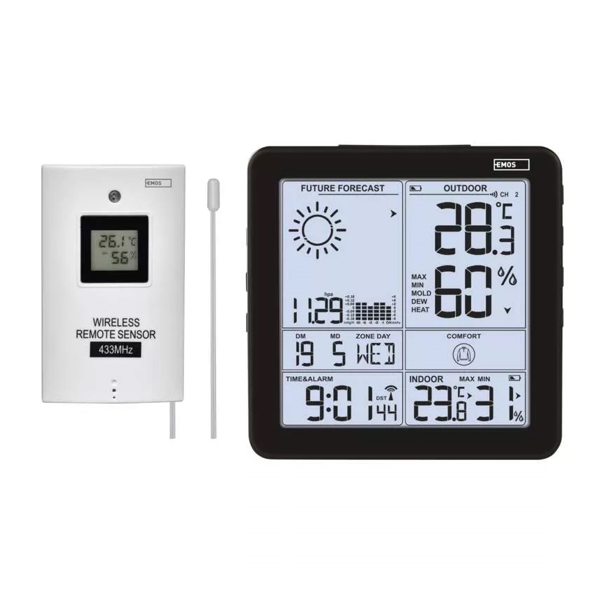 Draadloos weerstation met wekker 3xAA + 2xAAA zwart