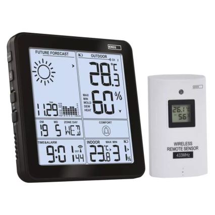 Draadloos weerstation met wekker 3xAA + 2xAAA zwart