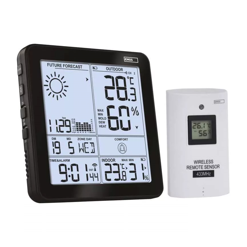Draadloos weerstation met wekker 3xAA + 2xAAA zwart