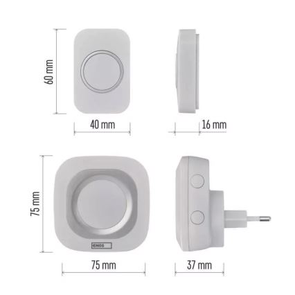 Draadloze deurbel voor stopcontact 230V + 1xCR2032 IP44 wit