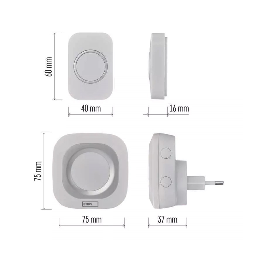 Draadloze deurbel voor stopcontact 230V + 1xCR2032 IP44 wit
