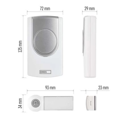 Draadloze deurbel 3xAA/1xCR2032 IP44 wit/zilver