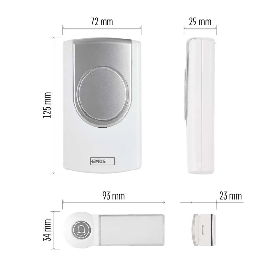 Draadloze deurbel 3xAA/1xCR2032 IP44 wit/zilver