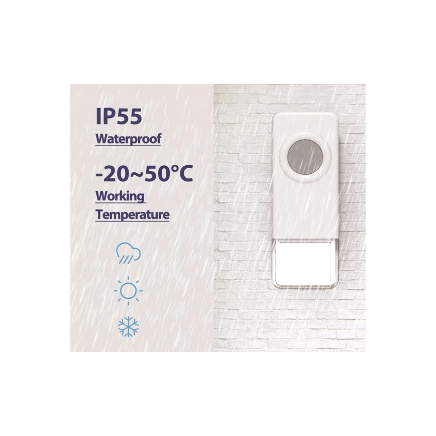 Draadloze deurbel 3xAAA/1xA23 IP55 wit