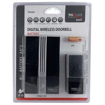 Draadloze deurbel BELL 1x23A + 2xAA zwart