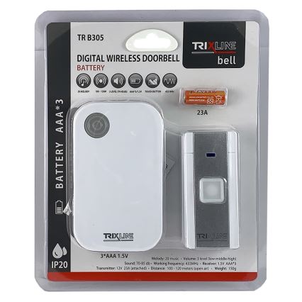 Draadloze deurbel BELL 1x23A + 3xAAA wit