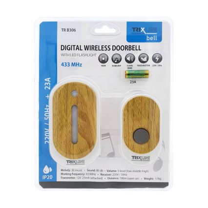 Draadloze deurbel voor stopcontact BELL 230V + 1x23A bruin