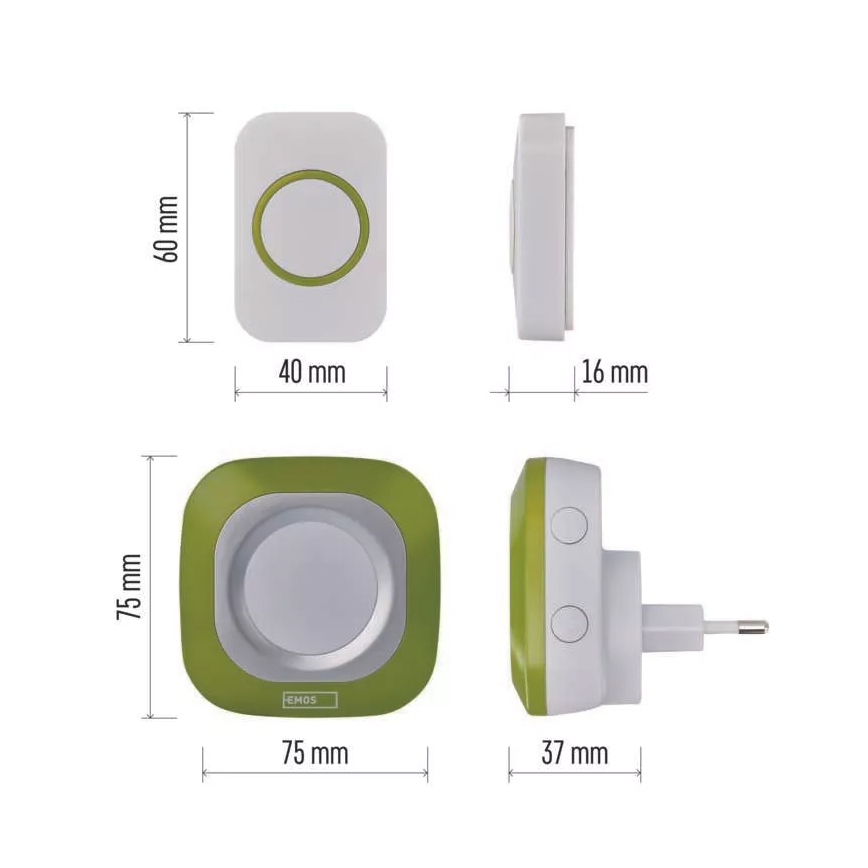 Draadloze deurbel met stekker 230V + 1xCR2032 IP44 groen