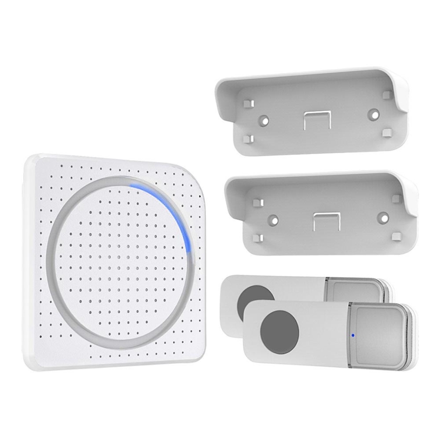 Draadloze deurbel met stekker 230V + 2x knoop IP56 wit