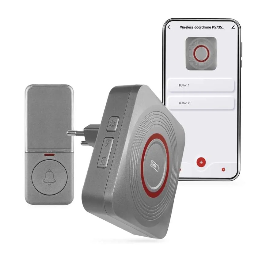 Draadloze deurbel voor stopcontact GoSmart 230V + 1xCR2032 grijs Wi-Fi