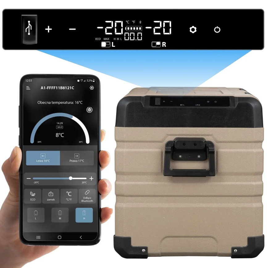 Draagbaar autokoelkast met LCD scherm 39 l 230V/12V/24V bruin