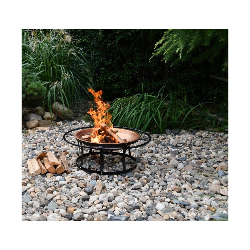 Draagbaar hout kampvuur met rooster zwart/koper