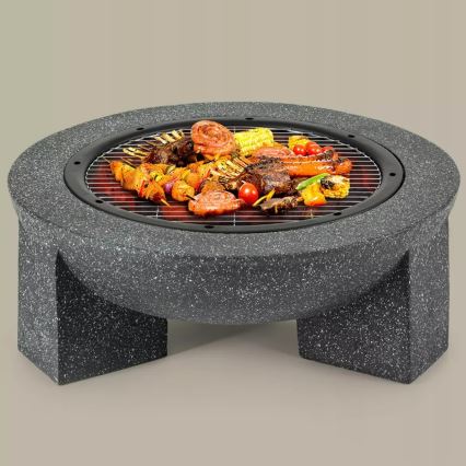 Draagbare vuurkorf met grillrooster 79,5x38 cm zwart/donker graniet