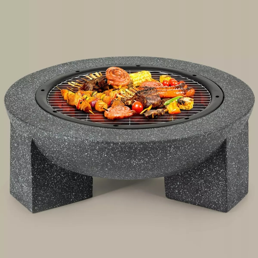 Draagbare vuurkorf met grillrooster 79,5x38 cm zwart/donker graniet