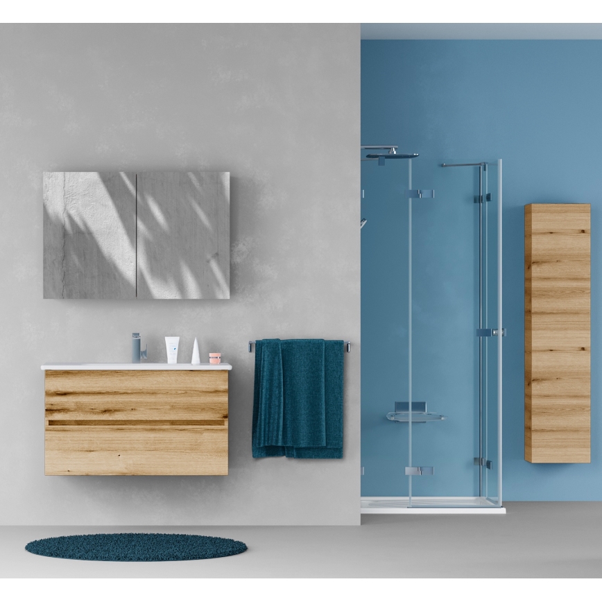 Dřevojas - Armoire-miroir de salle de bains NEXI 100 x 68 cm, chêne