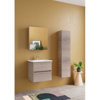 Dřevojas - Meuble de salle de bains avec lavabo BANO 60 x 47 cm chêne foncé/blanc