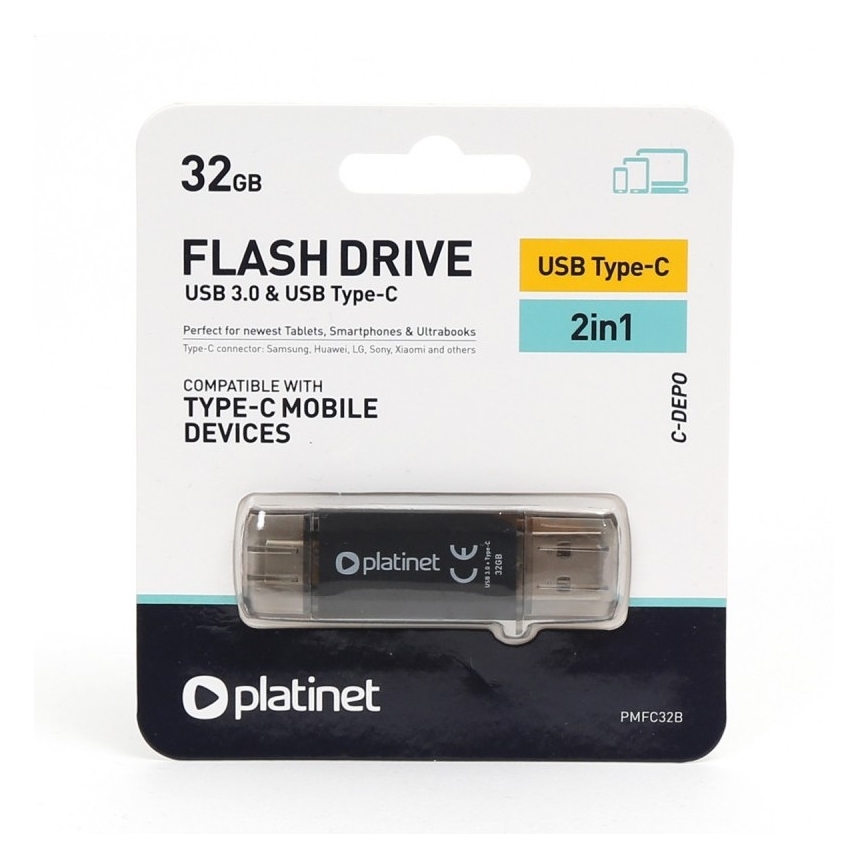 Dubbele flashdrive USB 3.0 + USB-C 32GB