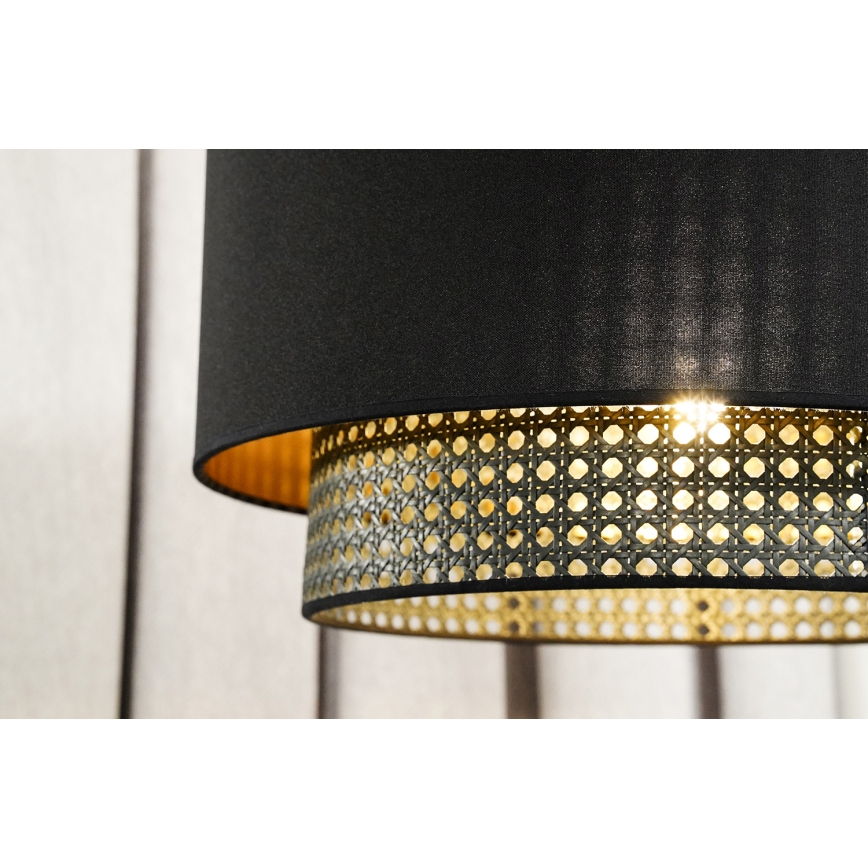 Duolla - Bevestigde hanglamp BOHO RATTAN 1xE27/15W/230V diameter 45 cm zwart