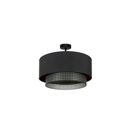 Duolla - Bevestigde hanglamp BOHO RATTAN 1xE27/15W/230V diameter 45 cm zwart