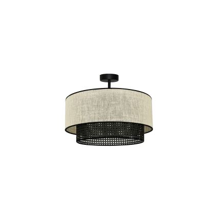 Duolla - Bevestigde hanglamp RATTAN YUTE 1xE27/15W/230V diameter 45 cm crème/zwart