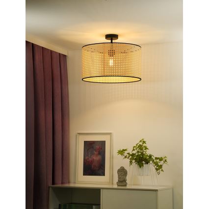 Duolla - Bevestigde hanglamp ROLLER RATTAN 1xE27/15W/230V diameter 45 cm beige/zwart