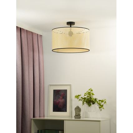 Duolla - Bevestigde hanglamp ROLLER RATTAN 1xE27/15W/230V diameter 45 cm beige/zwart