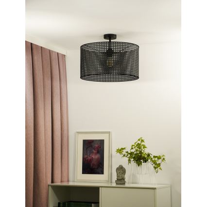 Duolla - Bevestigde hanglamp ROLLER RATTAN 1xE27/15W/230V diameter 45 cm zwart