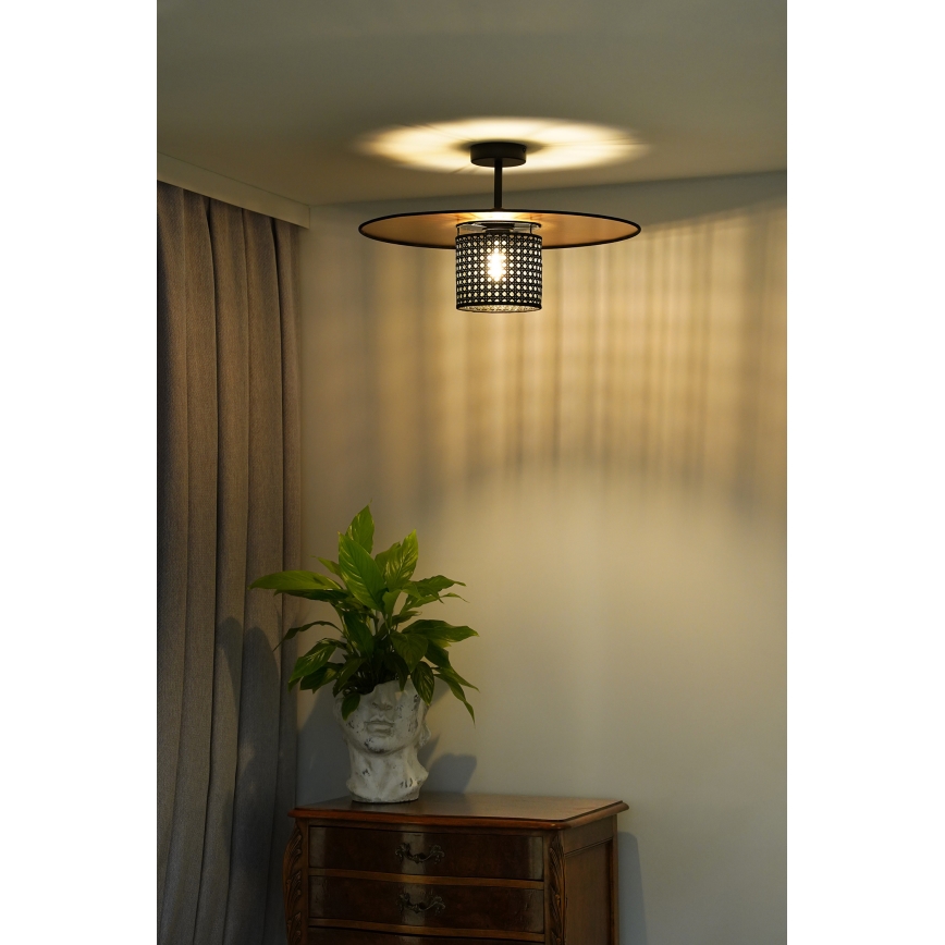 Duolla - Bevestigde hanglamp TOKYO RATTAN 1xE27/15W/230V diameter 50 cm goud/zwart
