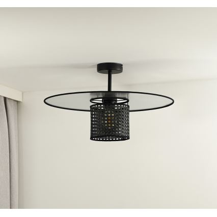 Duolla - Bevestigde hanglamp TOKYO RATTAN 1xE27/15W/230V diameter 50 cm zwart/zilver