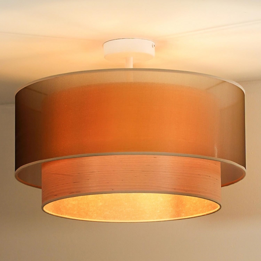 Duolla - Bevestigde hanglamp WOOD BOHO 1xE27/15W/230V diameter 45 cm koper/beige