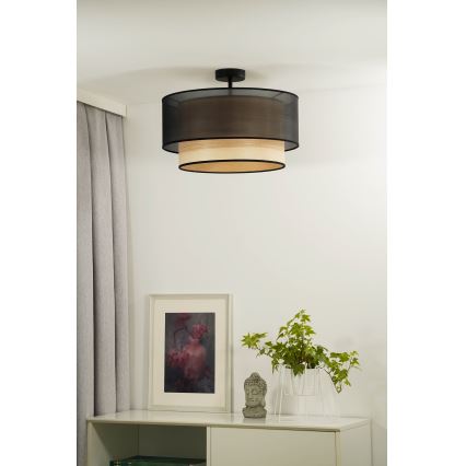 Duolla - Bevestigde hanglamp WOOD BOHO 1xE27/15W/230V diameter 45 cm zwart/beige