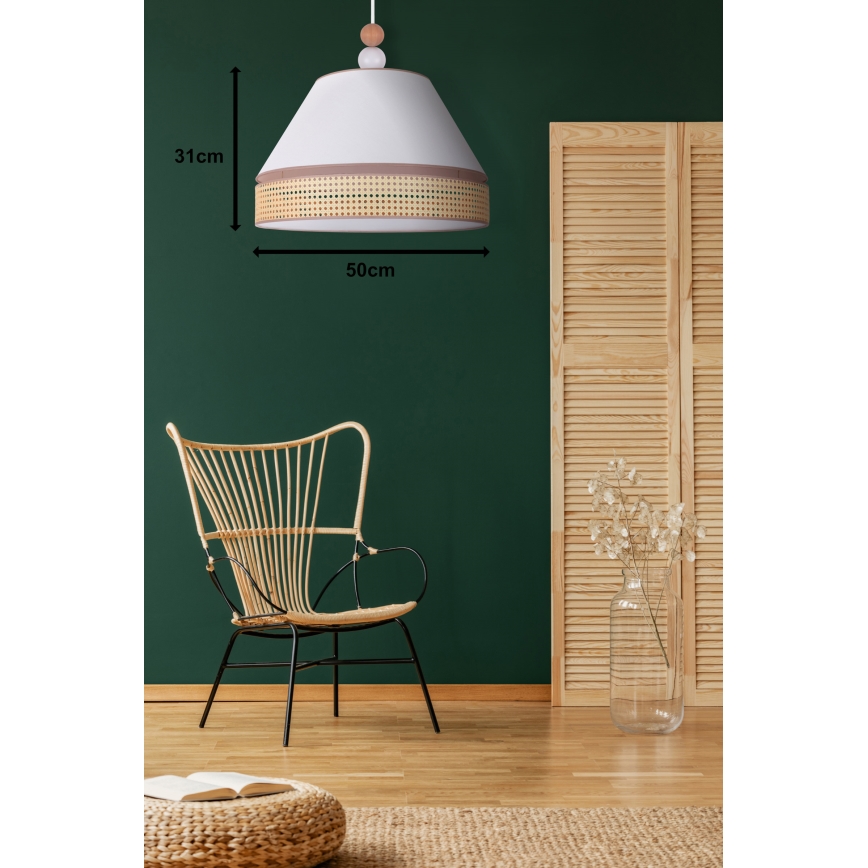 Duolla - Hanglamp aan een koord AVIGNON 1xE27/15W/230V diameter 50 cm wit/rotan